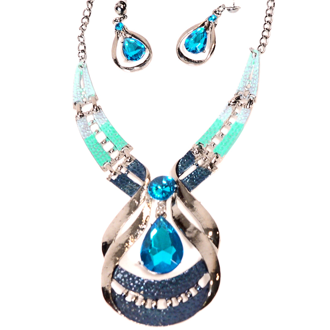 Women's Crystal Blue Inspired Sapphire Necklace and Earrings Set — Free Shipping