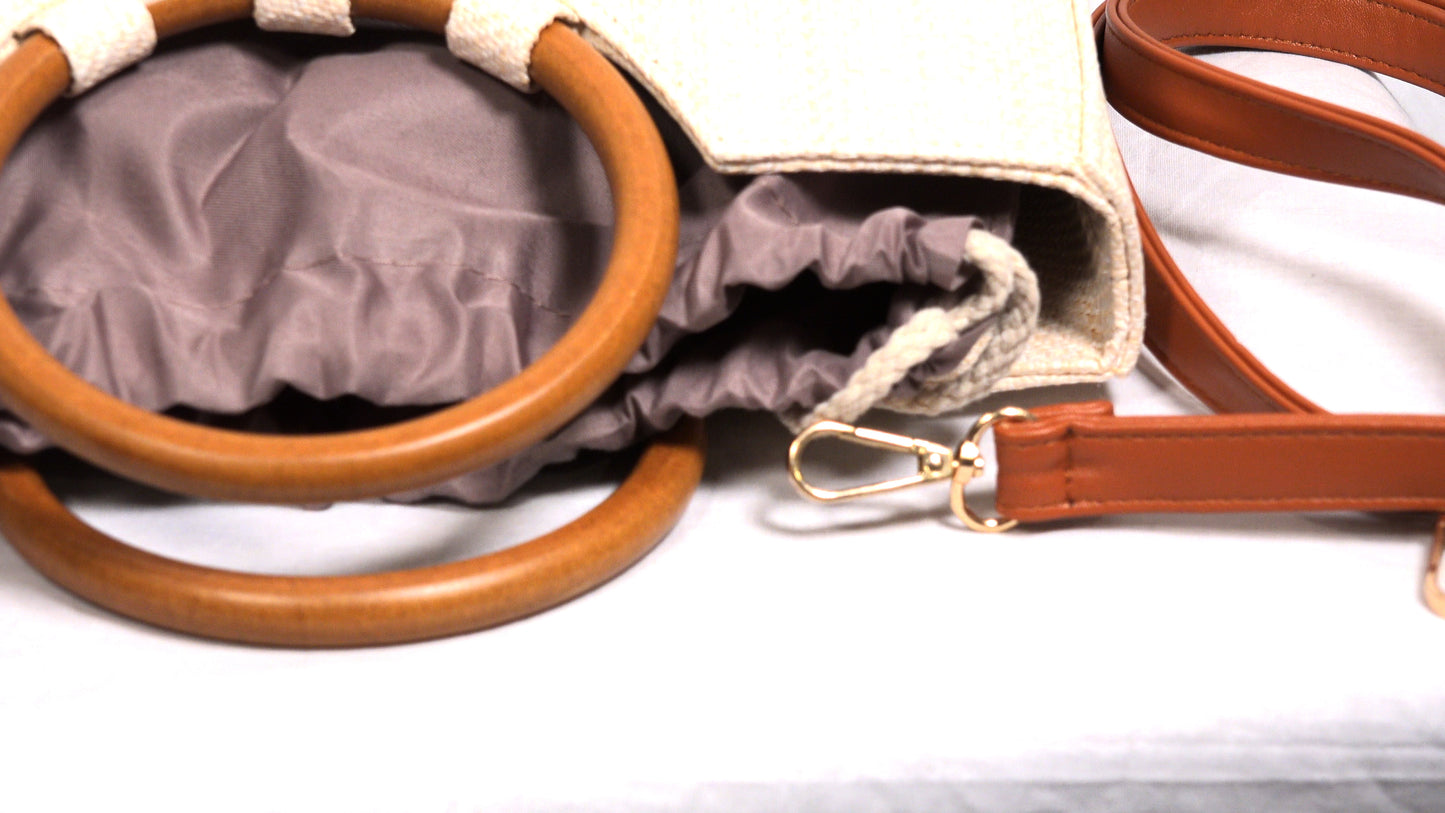 Women's Stylish Handbag with Round Wooden Handle — Free Shipping