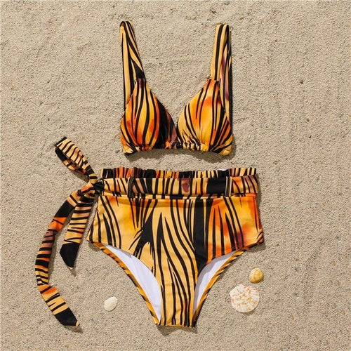 Tiger Pattern Print Bikini High Waist Swimwear
