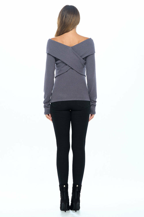 Cashmere Feel Brushed Knit Wrap Off Shoulder Top