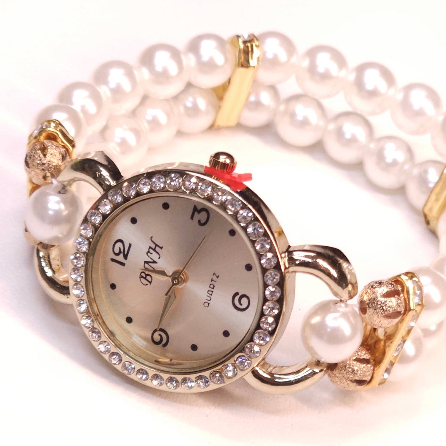 Woman's White Perl Bracelet Watch — Free Shipping