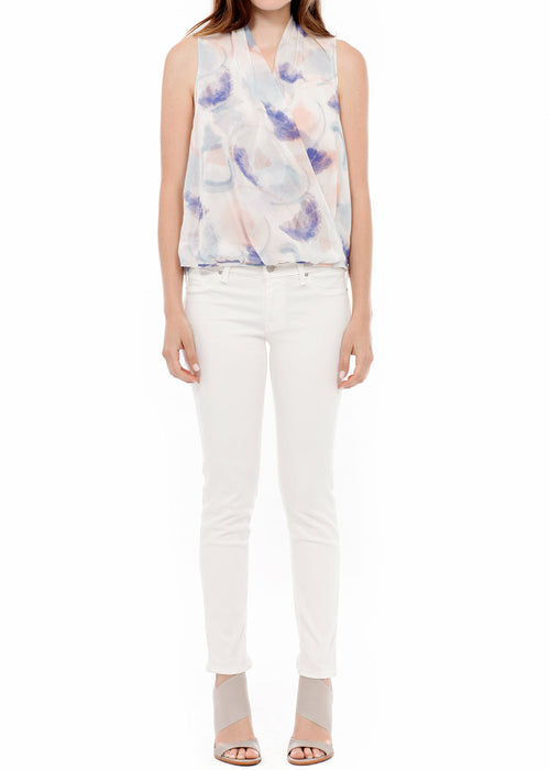 Women's Surplice Sleeveless Blouse In Water Color