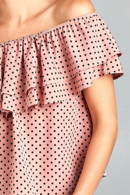 Women's Double Ruffle Off Shoulder Polka Dot Top