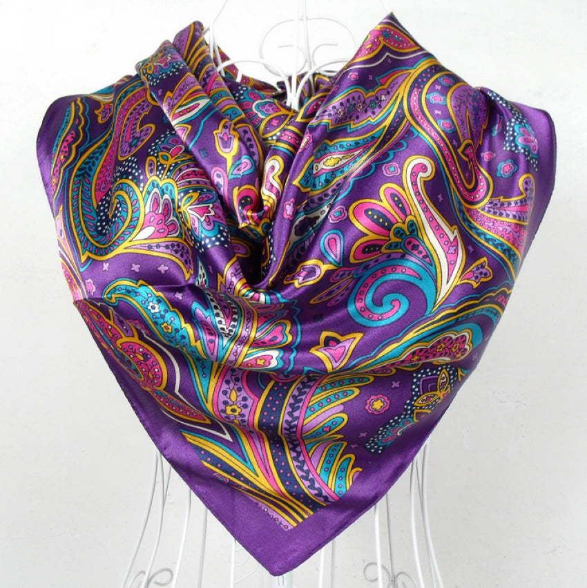 Women's Purple Satin Square Scarf — Free Shipping