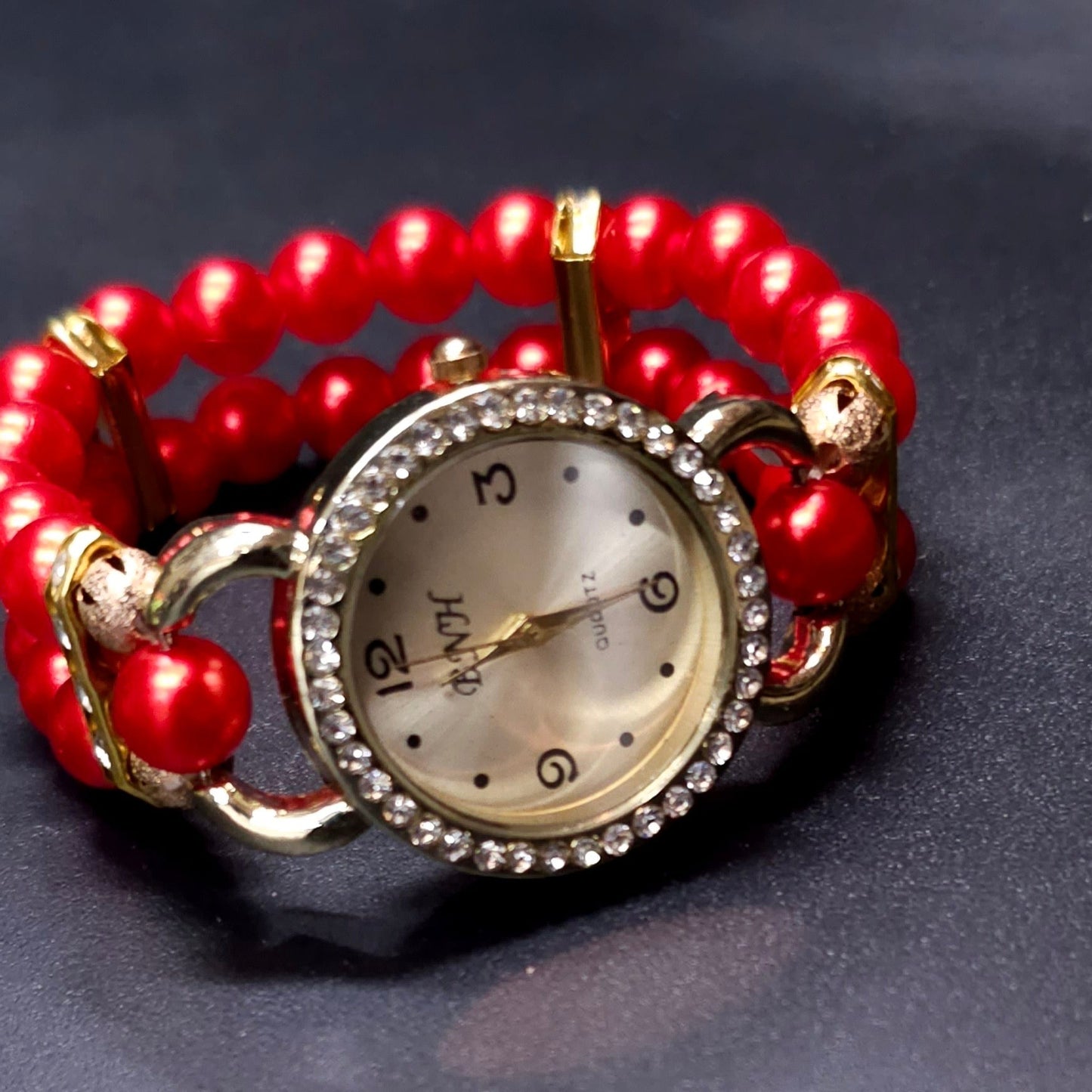 Woman's Red Perl Bracelet Watch — Free Shipping