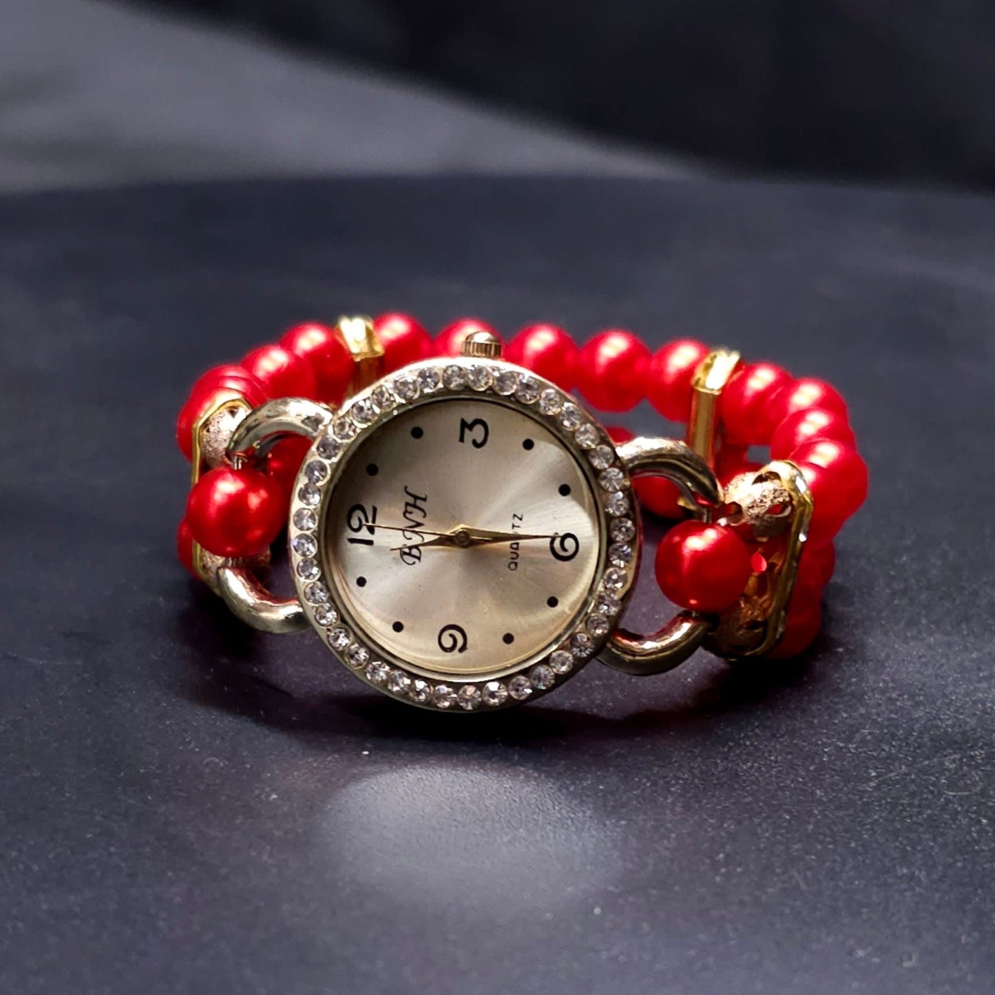 Woman's Red Perl Bracelet Watch — Free Shipping