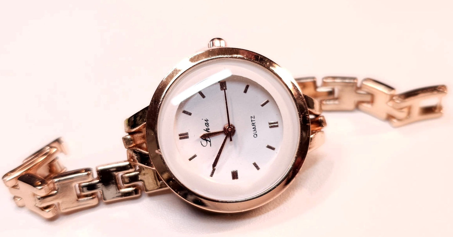 Women's Small Gold Toned and White Bracelet Watch — Free Shipping