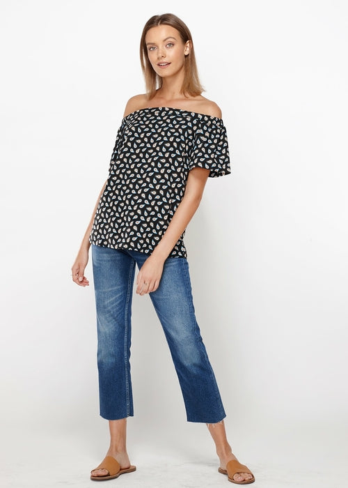 Women's Off Shoulder Top In Black Blue Avocado