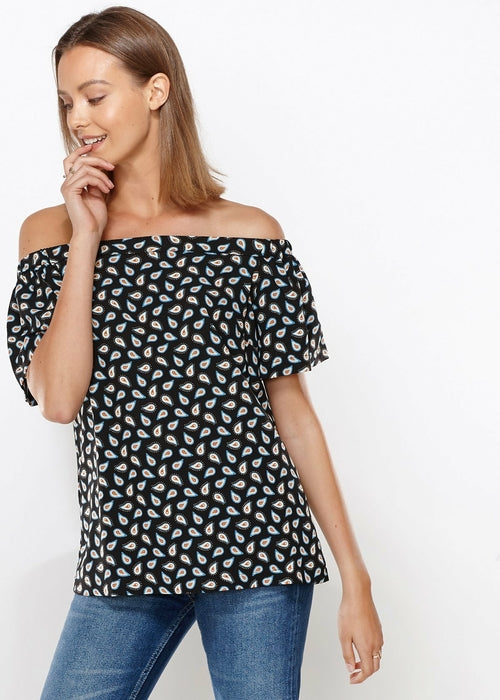 Women's Off Shoulder Top In Black Blue Avocado