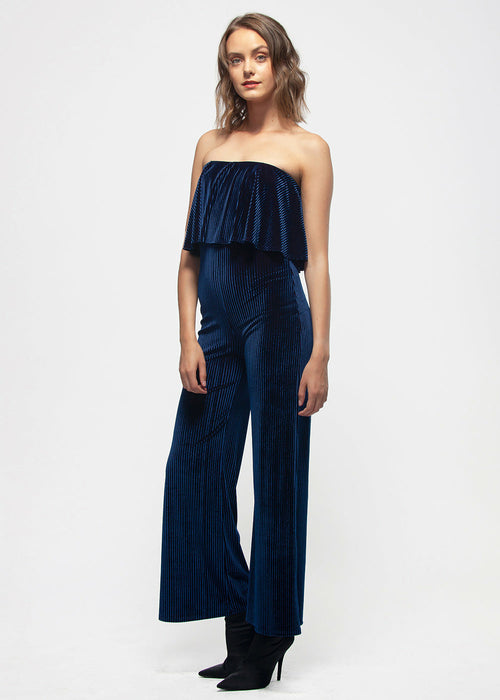 Women's Ribbed Velvet Tube Top Jumpsuit In Ultra Marine