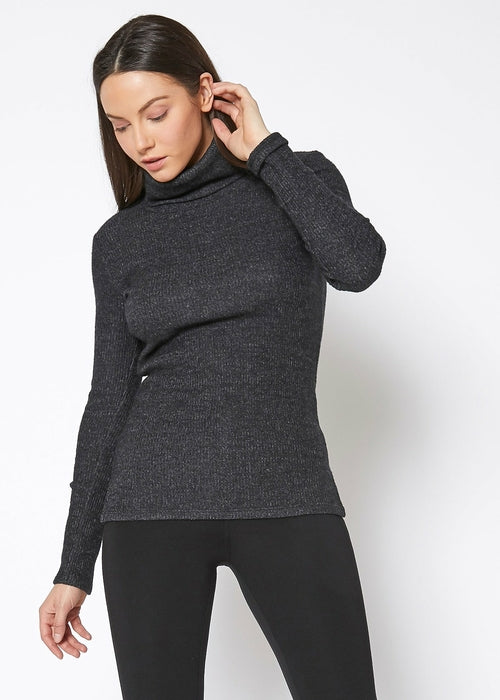 Women's Soft Turtle Neck Ribbed Knit Sweater Top