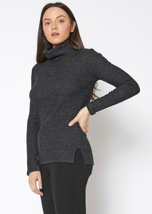 Women's Soft Turtle Neck Ribbed Knit Sweater Top