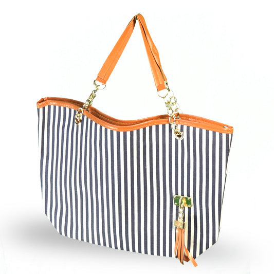 Women's Blue Striped Tote Bag — Free Shipping