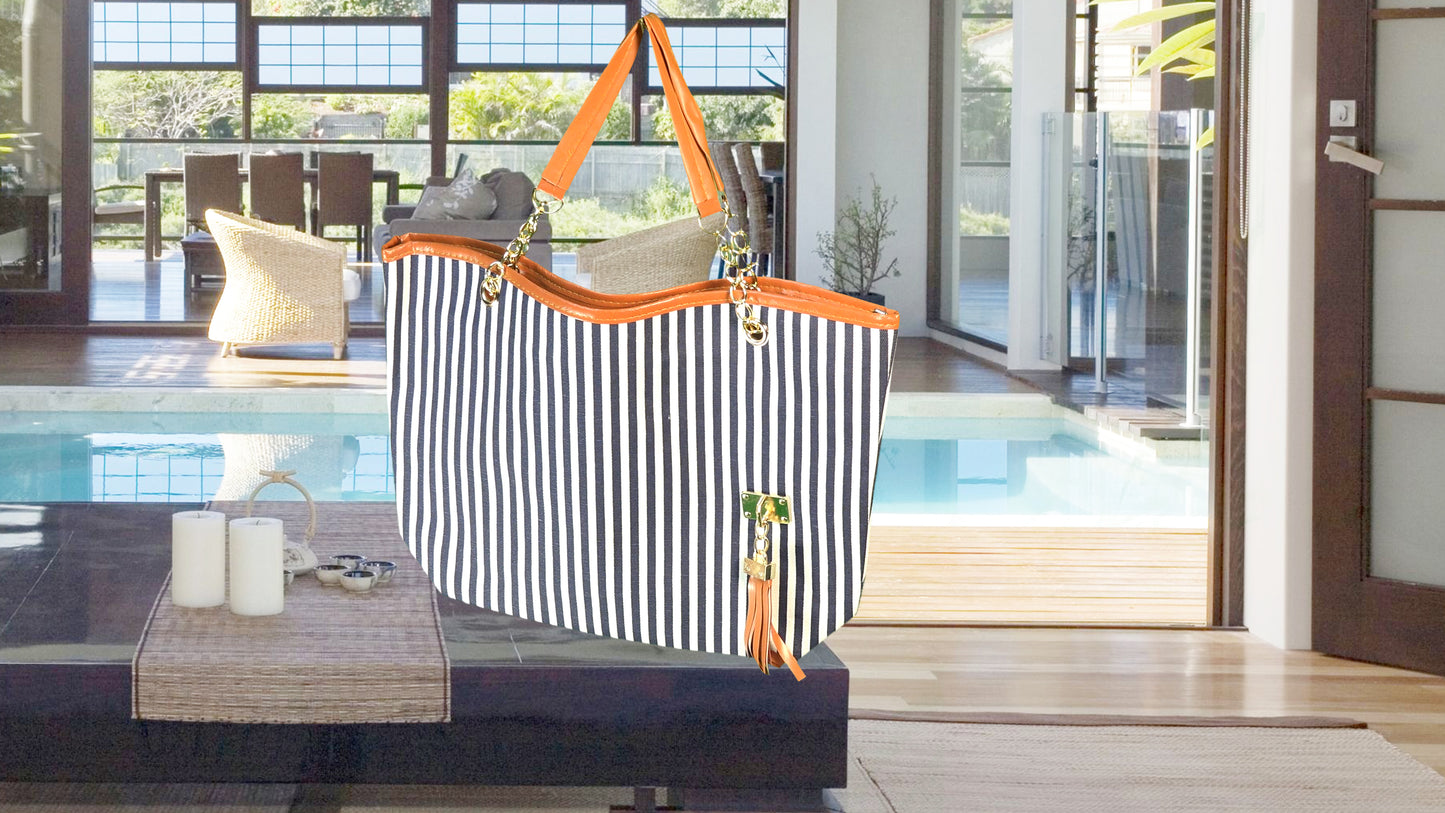 Women's Blue Striped Tote Bag — Free Shipping