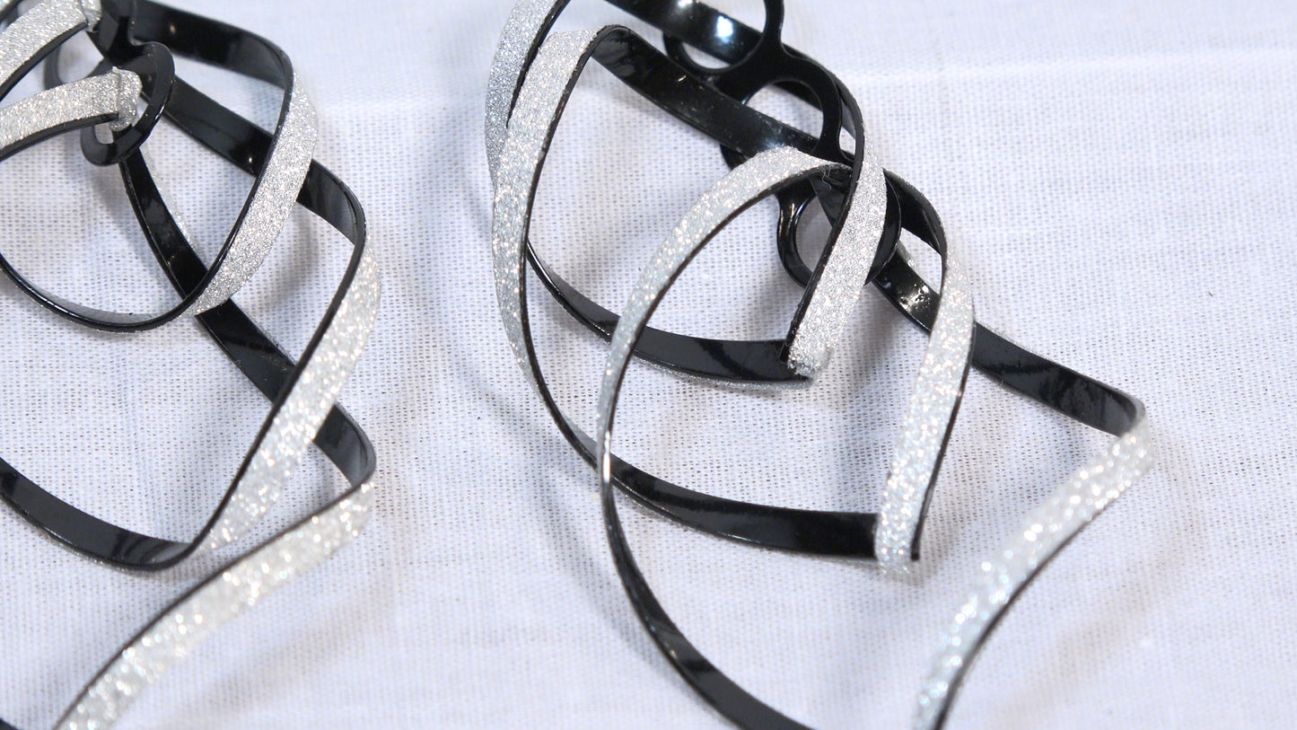 OL spiral black and silver toned uniquely shaped earrings — Free Shipping