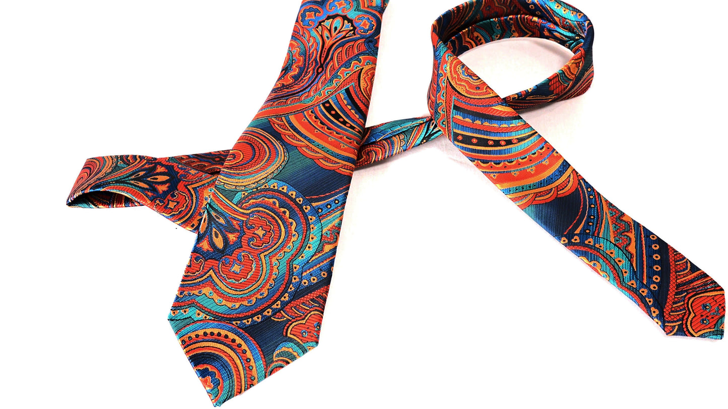 Men's Silk Paisley Tie - Blue and Red — Free Shipping