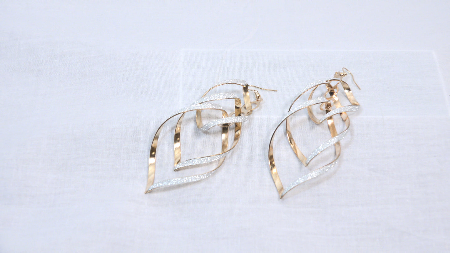 OL spiral gold and silver toned uniquely shaped earrings — Free Shipping