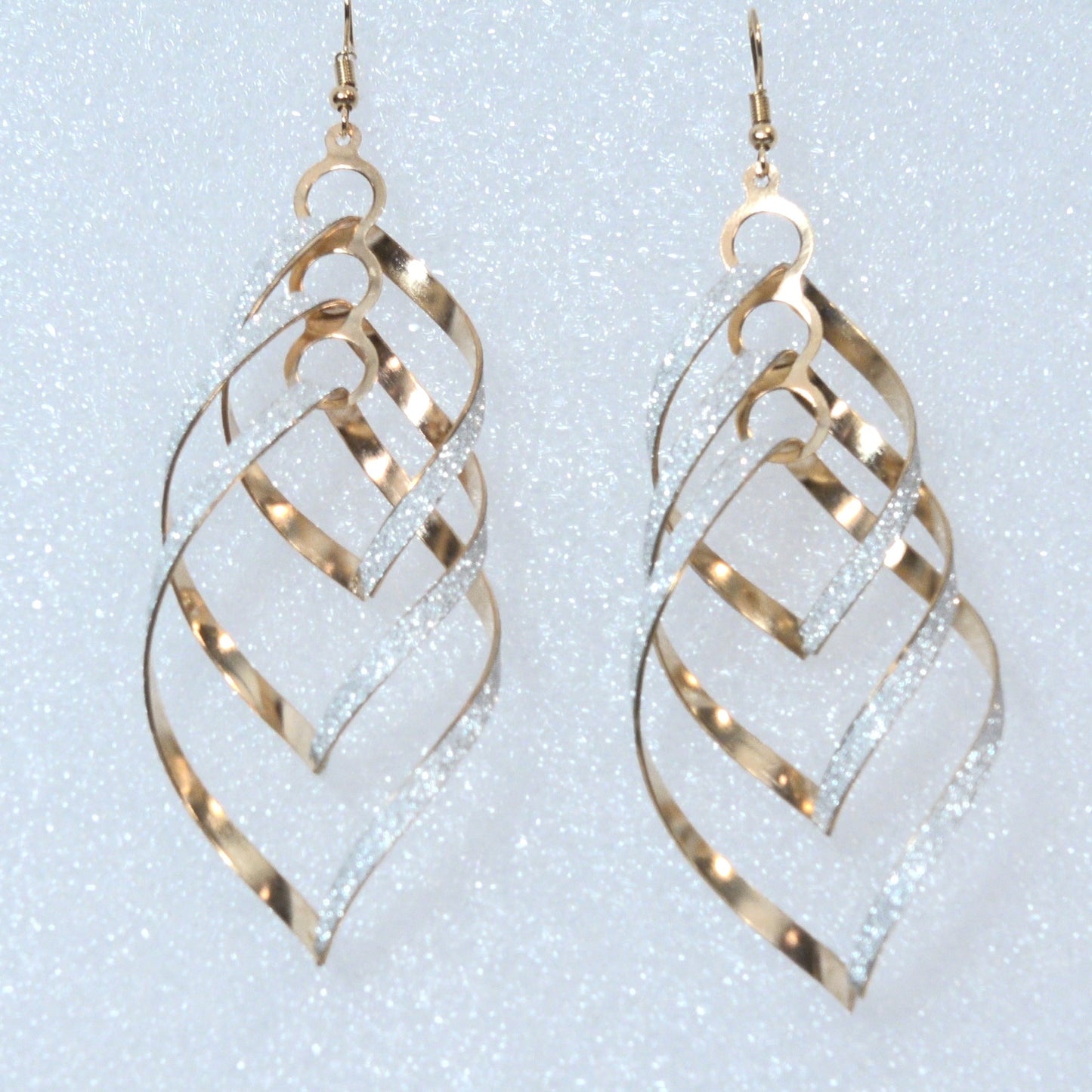 OL spiral gold and silver toned uniquely shaped earrings — Free Shipping