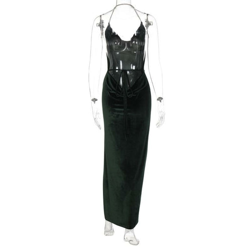 Backless Green Velvet Women Sleeveless Bodycon Dress