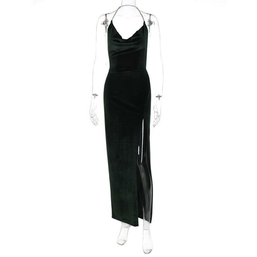 Backless Green Velvet Women Sleeveless Bodycon Dress