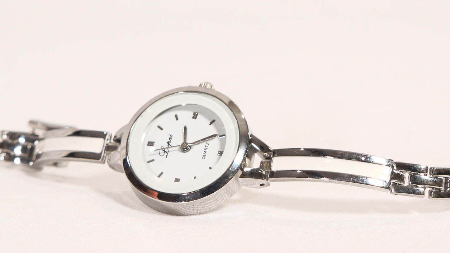 Women's Small Silver and White Bracelet Watch — Free Shipping