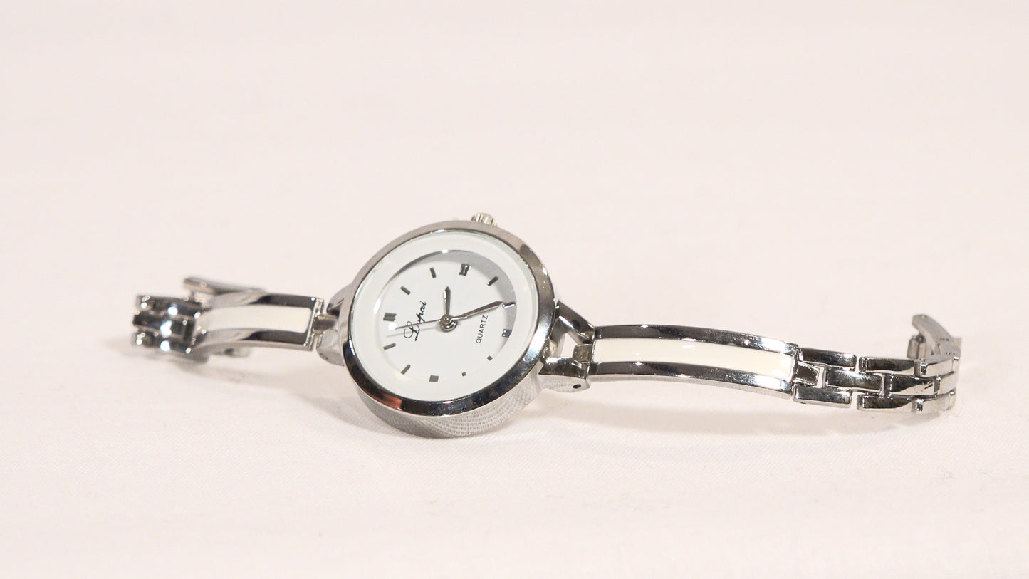 Women's Small Silver and White Bracelet Watch — Free Shipping