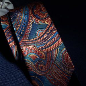 Men's Silk Paisley Tie - Blue and Red — Free Shipping