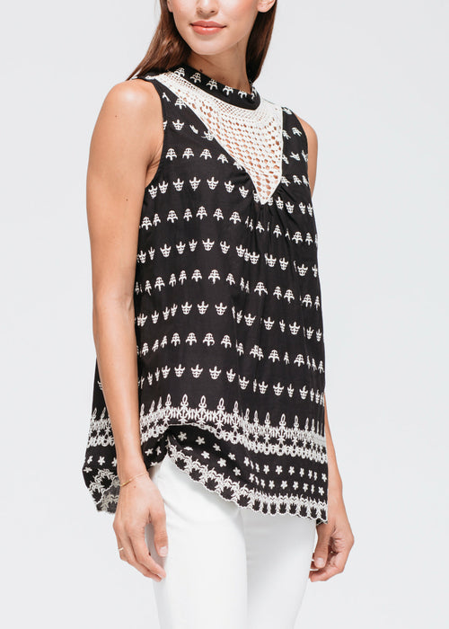 Women's Sleeveless Crochet Trim Top