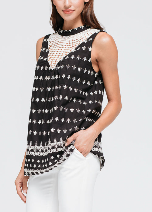 Women's Sleeveless Crochet Trim Top