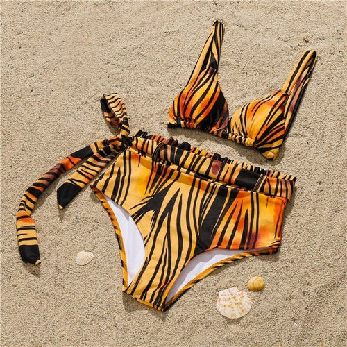 Tiger Pattern Print Bikini High Waist Swimwear