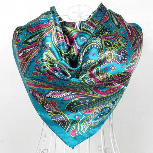 Women's Blue Satin Square Scarf — Free Shipping