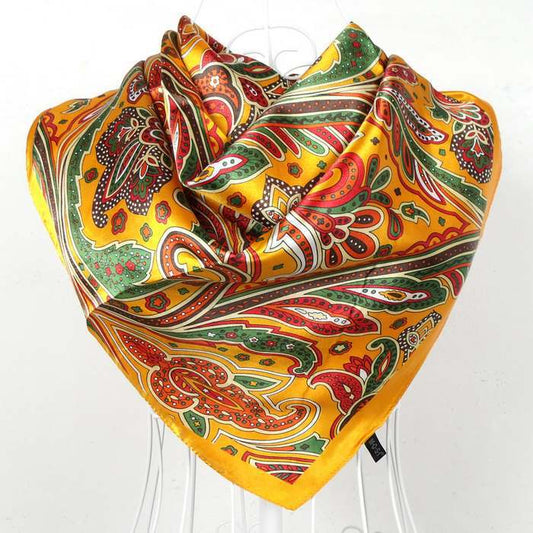 Women's Yellow Satin Square Scarf — Free Shipping