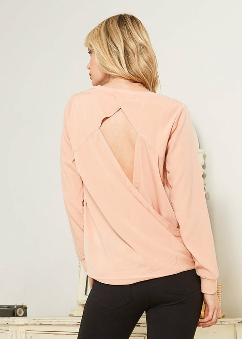 Women's Open Back Crewneck Top In Blush