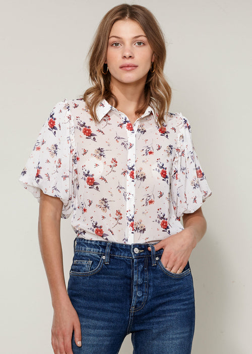 Women's Soft Flower Bell Sleeve Shirt Blouse