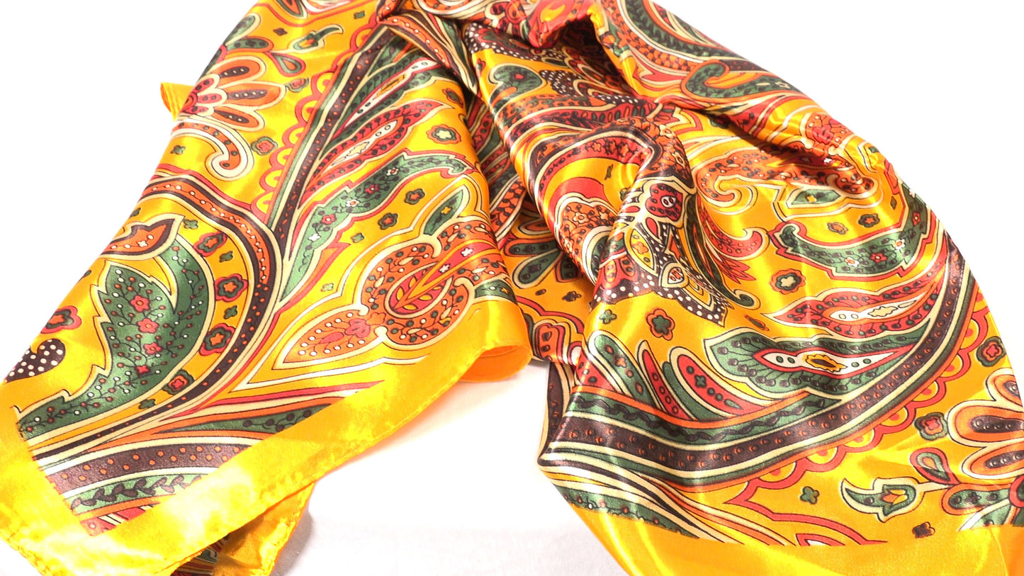 Women's Yellow Satin Square Scarf — Free Shipping